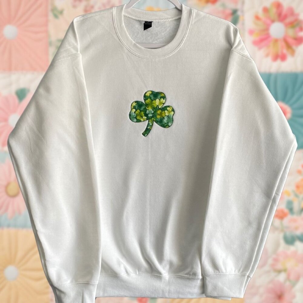 Shamrock Patchwork St Patrick’s Day Inspired Embroidered Crewneck Sweatshirt